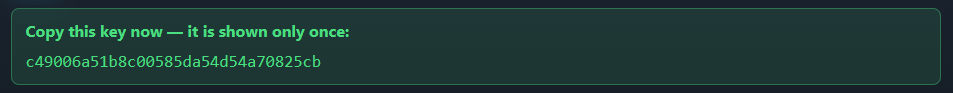 API key with a Copy button