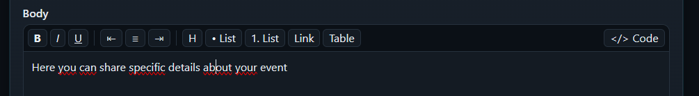 Event body editor