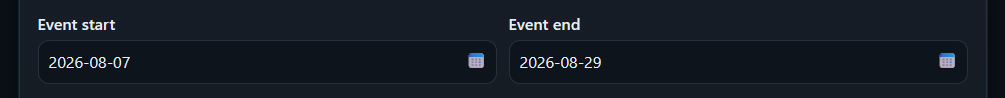 Event start and end dates