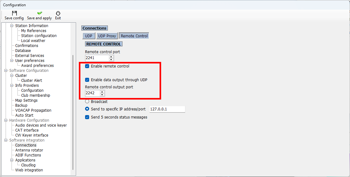 Log4OM Remote Control — UDP data output