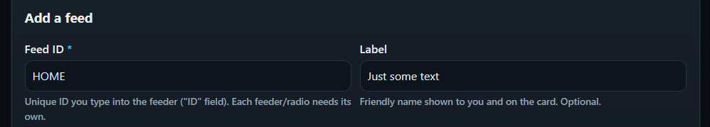 Feed ID and Label fields
